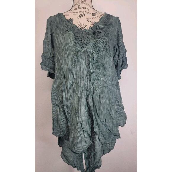 Pretty Angel Fairy Top Sz S Linen Blend Asymmetric Ruffled Romantic Whimsycal - Picture 2 of 11